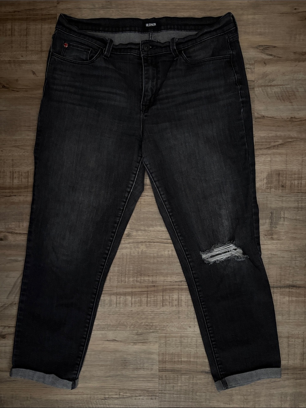 Hudson Jeans Black Distressed Boyfriend Jeans